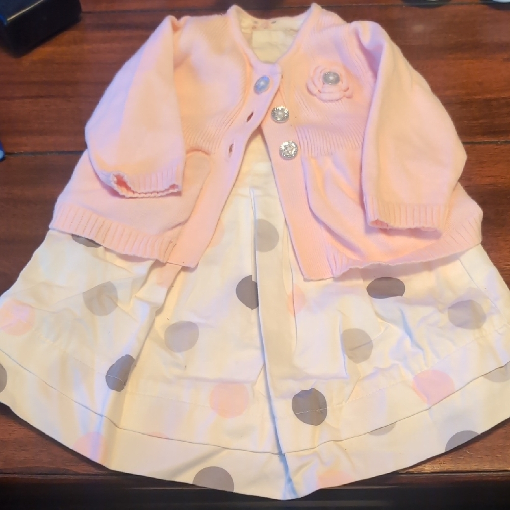 Carter's Pink Cardigan and White Polka Dot Dress Set